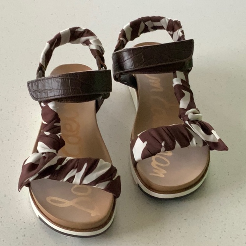SAM EDELMAN Ashie Brown Lea/Silk Sandals		NIB
